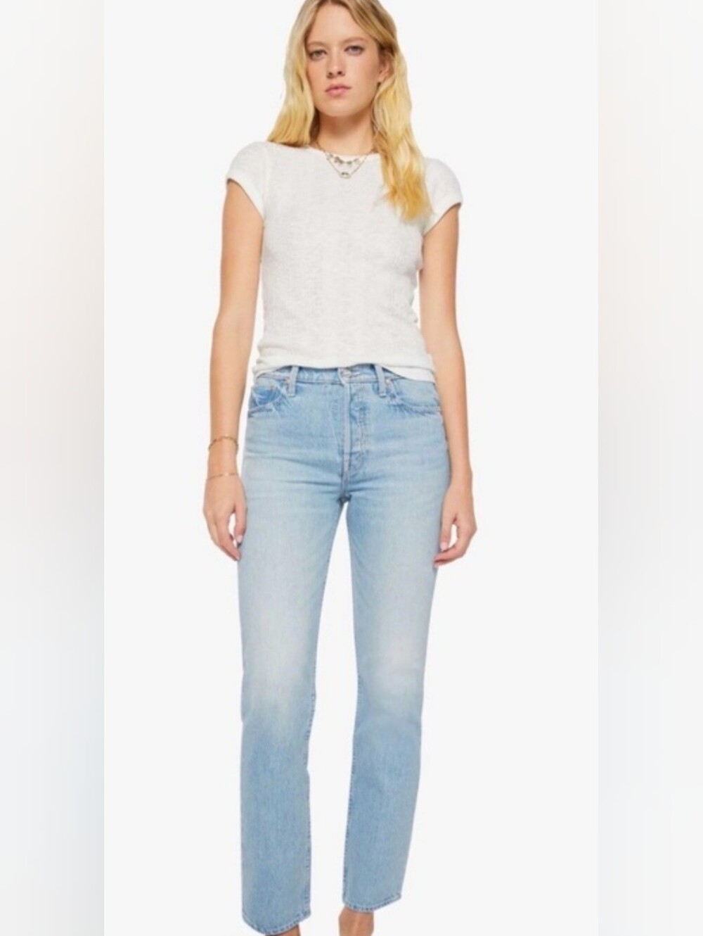 MOTHER Women 28 TOMCAT Ankle High Light Blue Straight Jeans